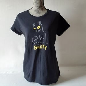 Paw Addict "Guilty" women's black short sleeve graphic t-shirt size L